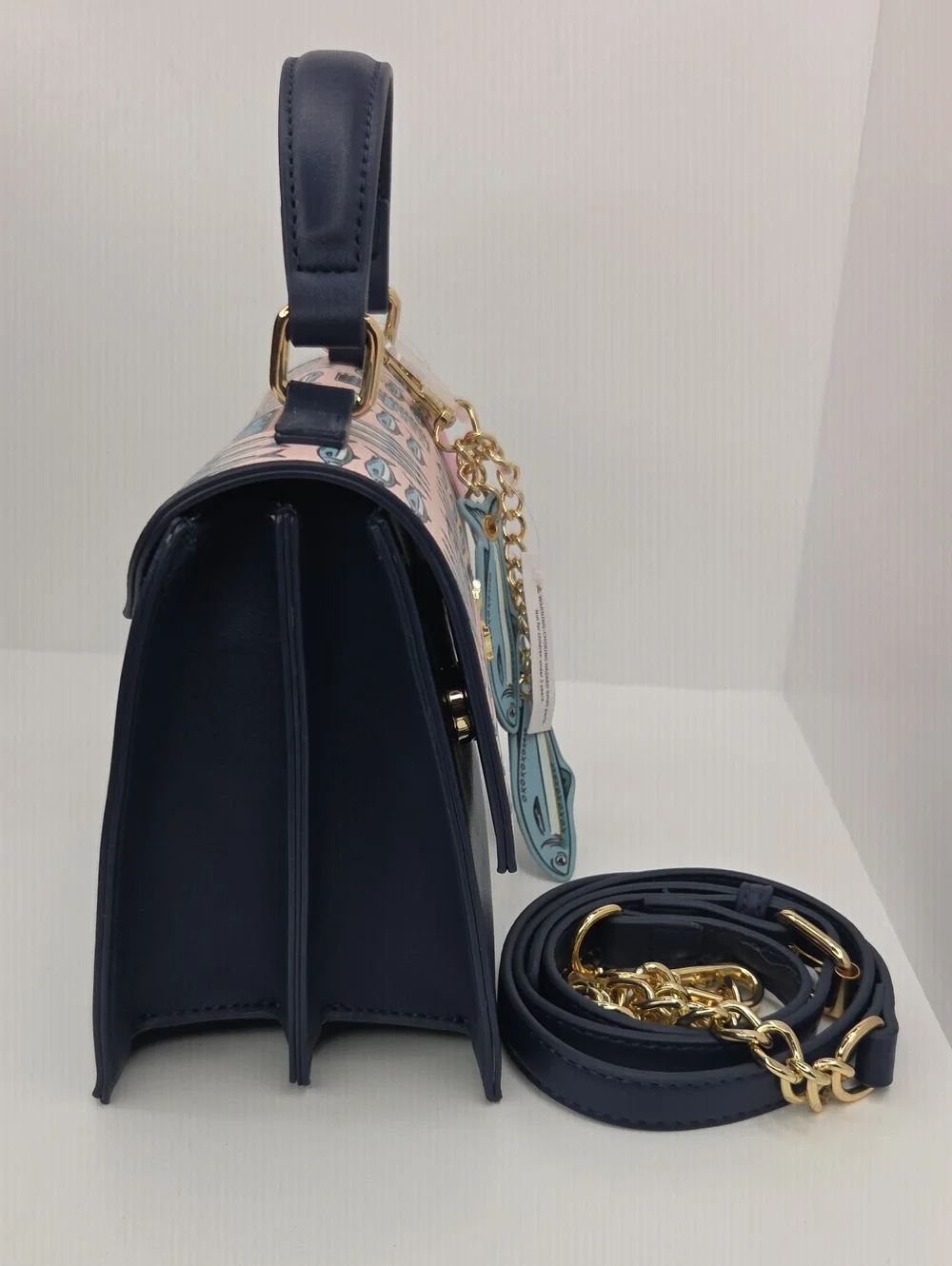 🐟▪️Betsey Johnson ▪️ Navy and Pink Sardine Print Top-Handle Crossbody Bag